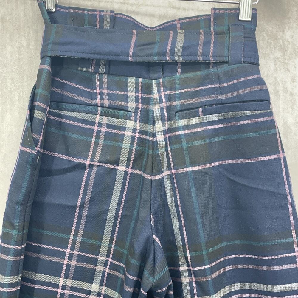 NY & Co 7th Ave 28x33 Women 2 Navy Pink Plaid Pants High Waist Wide Leg Academia - Picture 5 of 10